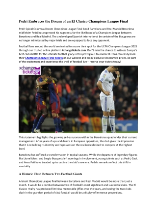 Pedri Embraces the Dream of an El Clasico Champions League Final