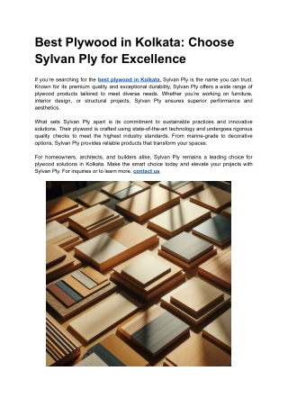 Best Plywood in Kolkata_ Choose Sylvan Ply for Excellence