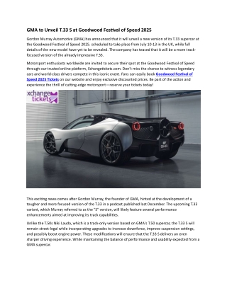 GMA to Unveil T.33 S at Goodwood Festival of Speed 2025