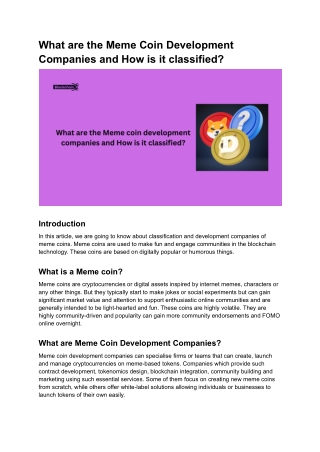 What are the Meme coin development companies and How are Meme Coins Classified_