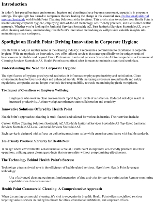 Spotlight on Health Point: Driving Innovation in Corporate Hygiene