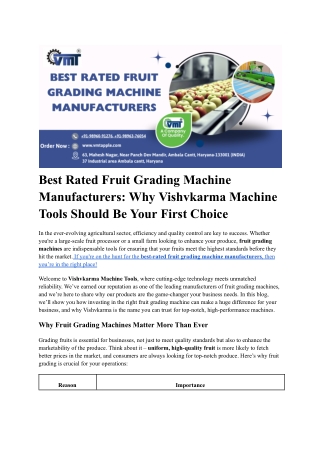 Top Fruit Grading Machine Manufacturers - Vishvkarma Machine Tools