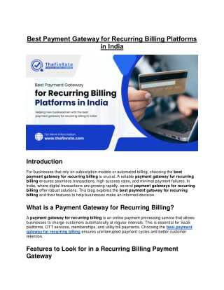 Best Payment Gateway for Recurring Billing Platforms in India