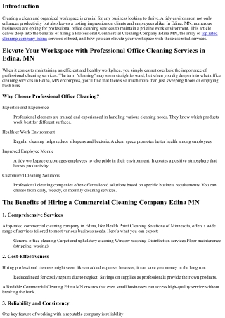 Elevate Your Workspace with Professional Office Cleaning Services in Edina, MN