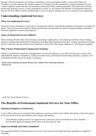 The Benefits of Professional Janitorial Services for Your Office