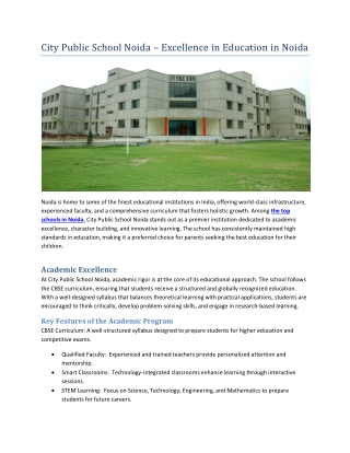 City Public School Noida – Excellence in Education in Noida