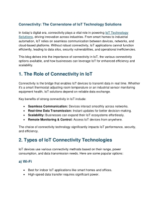 Connectivity: The Cornerstone of IoT Technology Solutions