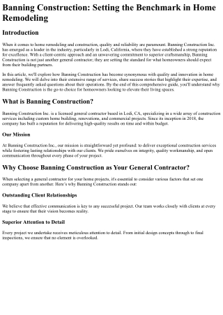 Banning Construction Setting the Benchmark in Home Remodeling