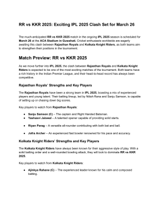 RR vs KKR 2025_ Exciting IPL 2025 Clash Set for March 26