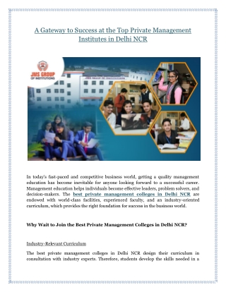 A Gateway to Success at the Top Private Management Institutes in Delhi NCR