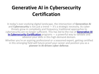 Generative AI in Cybersecurity Certification