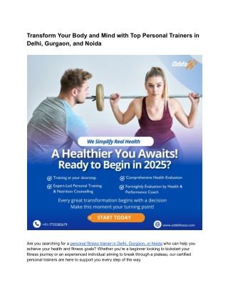 Transform Your Body and Mind with Top Personal Trainers in Delhi, Gurgaon, and Noida