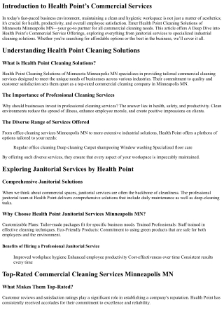 A Deep Dive into Health Point’s Commercial Service Offerings