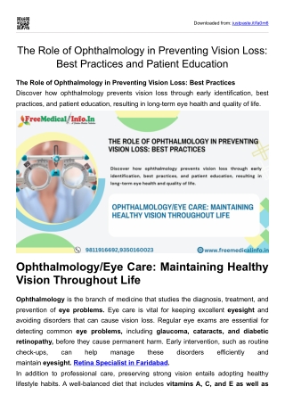 The Role of Ophthalmology in Preventing Vision Loss Best Practices and Patient Education