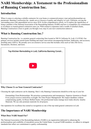 NARI Membership A Testament to the Professionalism of Banning Construction Inc.