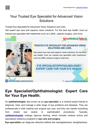 Your Trusted Eye Specialist for Advanced Vision