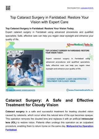 Top Cataract Surgery in Faridabad Restore Your Vision with Expert Care