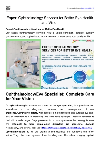 Expert Ophthalmology Services for Better Eye Health and Vision