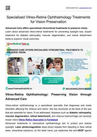 Specialized Vitreo-Retina Ophthalmology Treatments for Vision Preservation