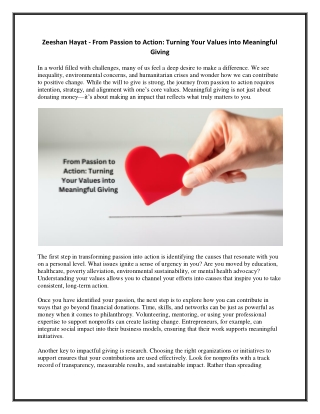 Zeeshan Hayat - From Passion to Action - Turning Your Values into Meaningful Giving