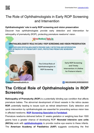 The Role of Ophthalmologists in Early ROP Screening and Intervention