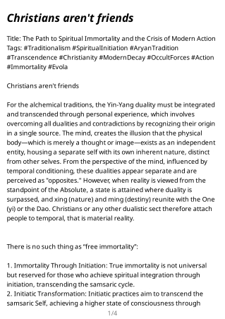The Path to Spiritual Immortality and the Crisis of Modern Action