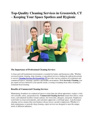 Top-Quality Cleaning Services in Greenwich, CT – Keeping Your Space Spotless and Hygienic