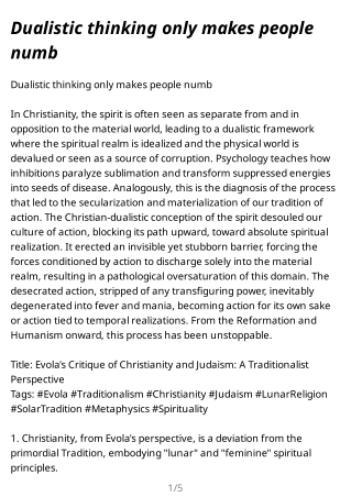 Dualistic thinking only makes people numb