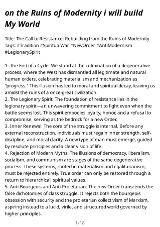The Call to Resistance: Rebuilding from the Ruins of Modernity