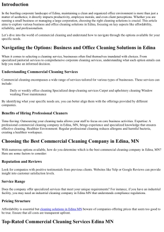 Navigating the Options: Business and Office Cleaning Solutions in Edina