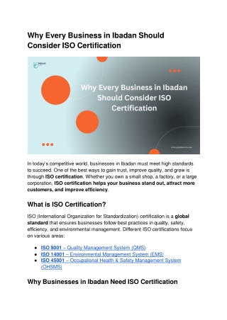 Why Every Business in Ibadan Should Consider ISO Certification