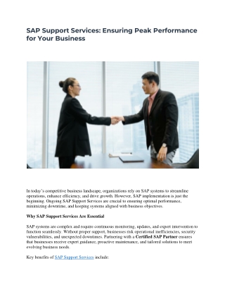 SAP Support Services-Ensuring Peak Performance for Your Business