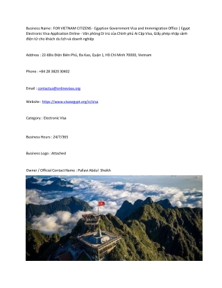 FOR VIETNAM CITIZENS - Egyption Government Visa and Immmigration Office | Egypt