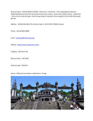 FOR VIETNAM CITIZENS - Online Visa  eVisaPrime - The trusted global method of ob