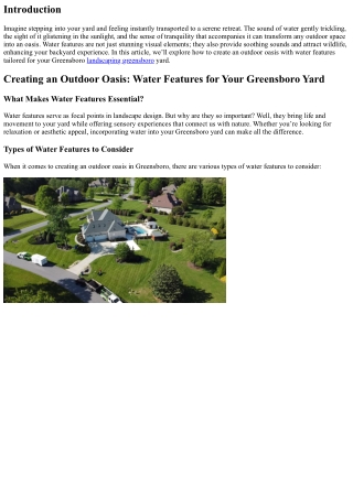 Creating an Outdoor Oasis: Water Features for Your Greensboro Yard
