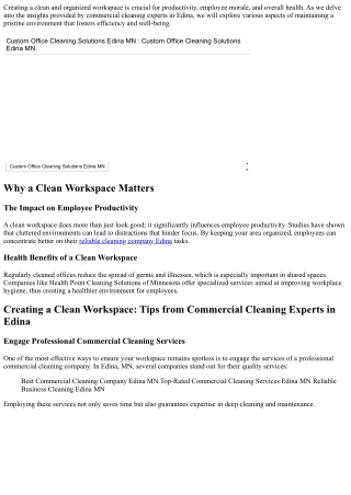 Creating a Clean Workspace: Tips from Commercial Cleaning Experts in Edina