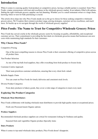 Pitco Foods: The Name to Trust for Competitive Wholesale Grocery Prices
