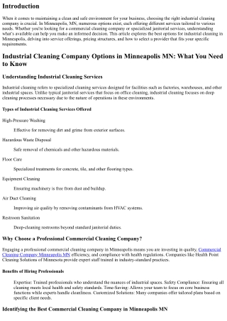 Industrial Cleaning Company Options in Minneapolis MN: What You Need to Know
