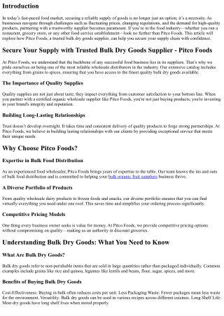 Secure Your Supply with Trusted Bulk Dry Goods Supplier - Pitco Foods.