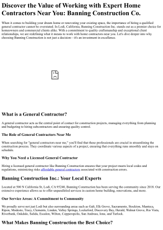 Discover the Value of Working with Expert Home Contractors Near You Banning Cons