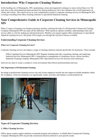 Your Comprehensive Guide to Corporate Cleaning Services in Minneapolis MN