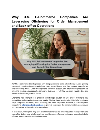 Why U.S. E-Commerce Companies Are Leveraging Offshoring for Order Management and Back-Office Operations