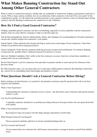 What Makes Banning Construction Inc Stand Out Among Other General Contractors