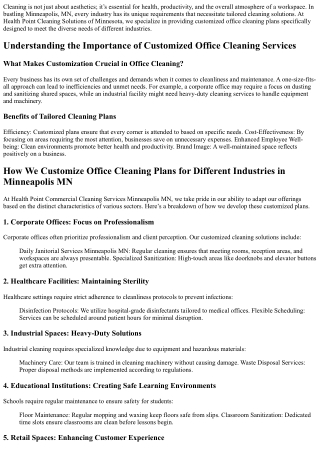 How We Customize Office Cleaning Plans for Different Industries in Minneapolis M