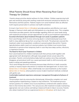 What Parents Should Know When Receiving Root Canal Therapy for Children
