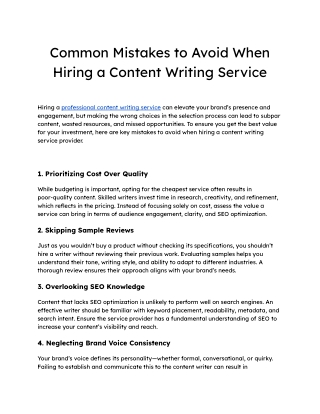 Common Mistakes to Avoid When Hiring a Content Writing Service
