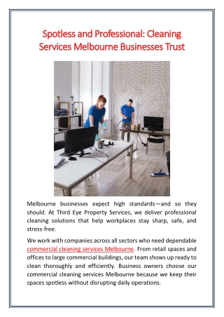 Spotless and Professional Cleaning Services Melbourne Businesses Trust