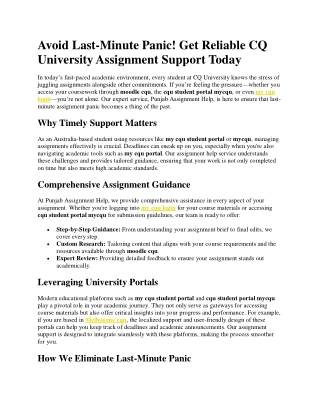 Avoid Last-Minute Panic! Get Reliable CQ University Assignment Support Today