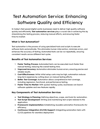 Test Automation Service_ Enhancing Software Quality and Efficiency