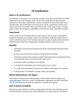 CE Certification canada